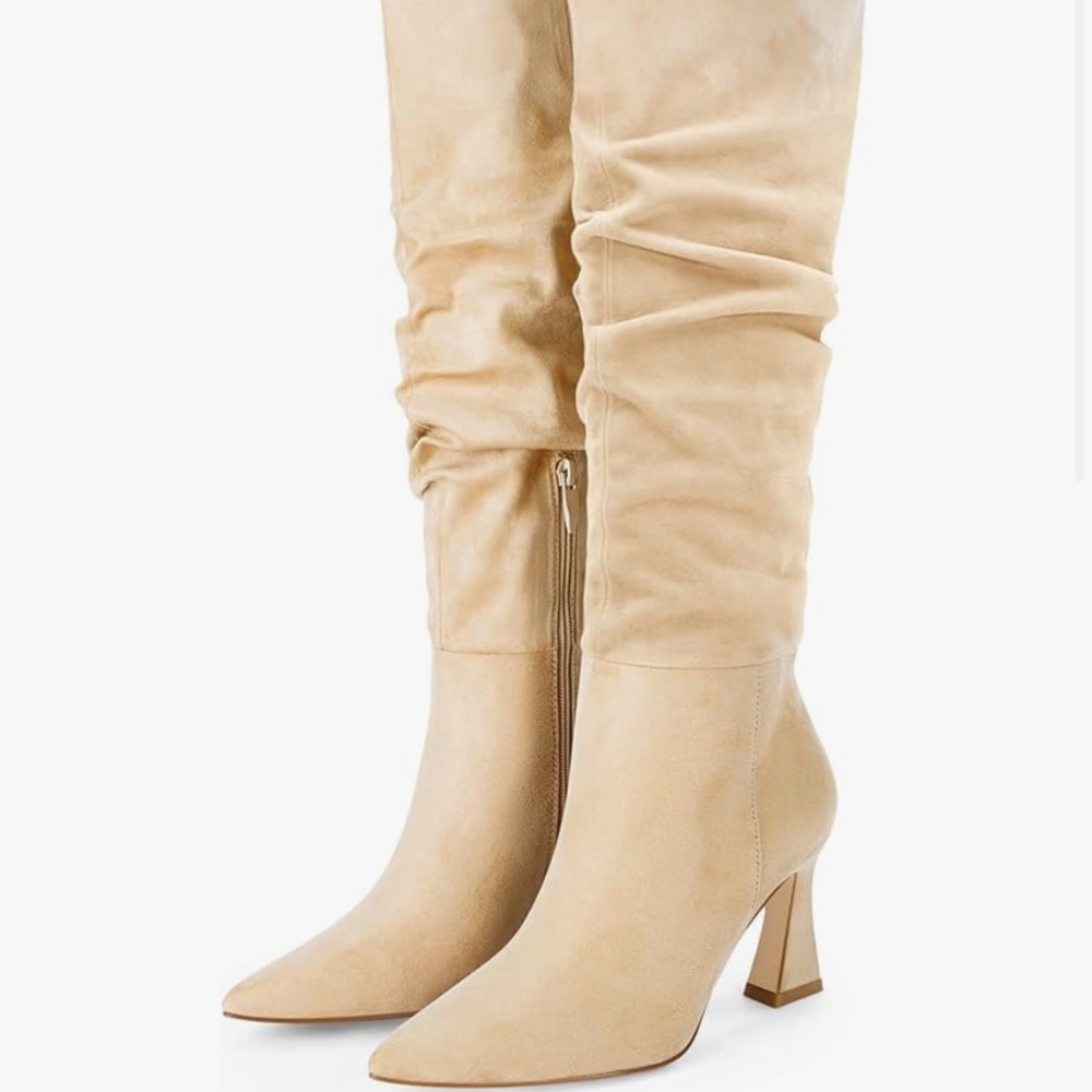 Coutgo Women's Slouchy Knee High Boots Wide Calf